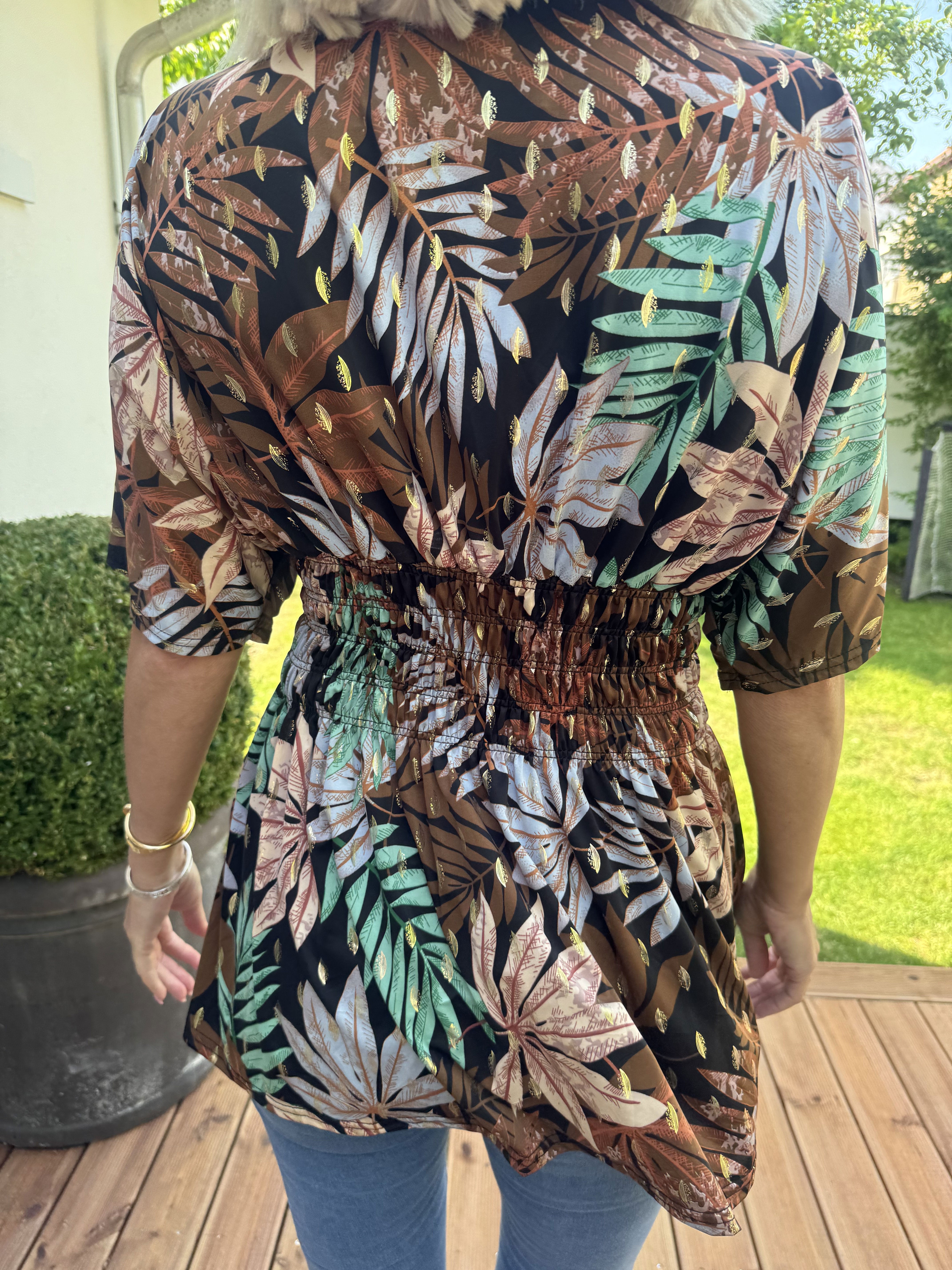 Pams Leaf Shirt S/S - Söt tunika med blommigt tryck och smock